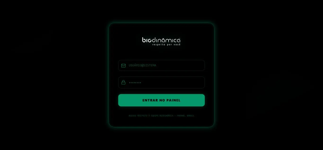 Tela de login do painel de controle Ciosp, Grupo Biodinâmica