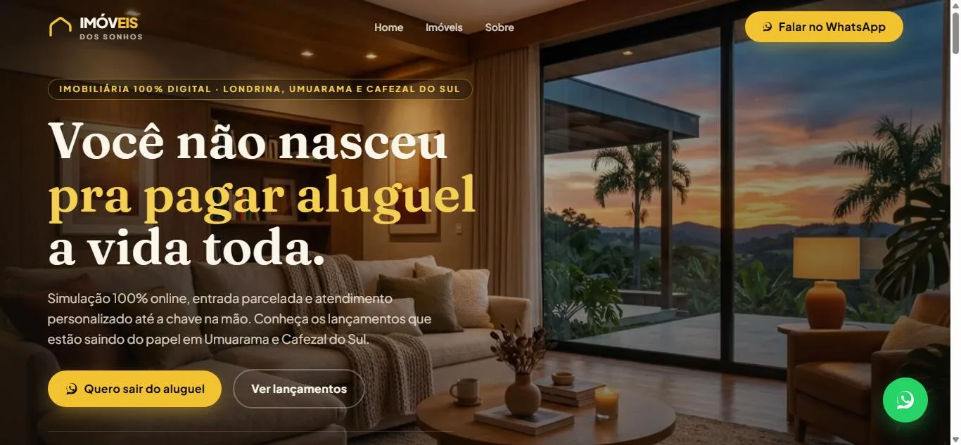 Página inicial do site Imóveis dos Sonhos